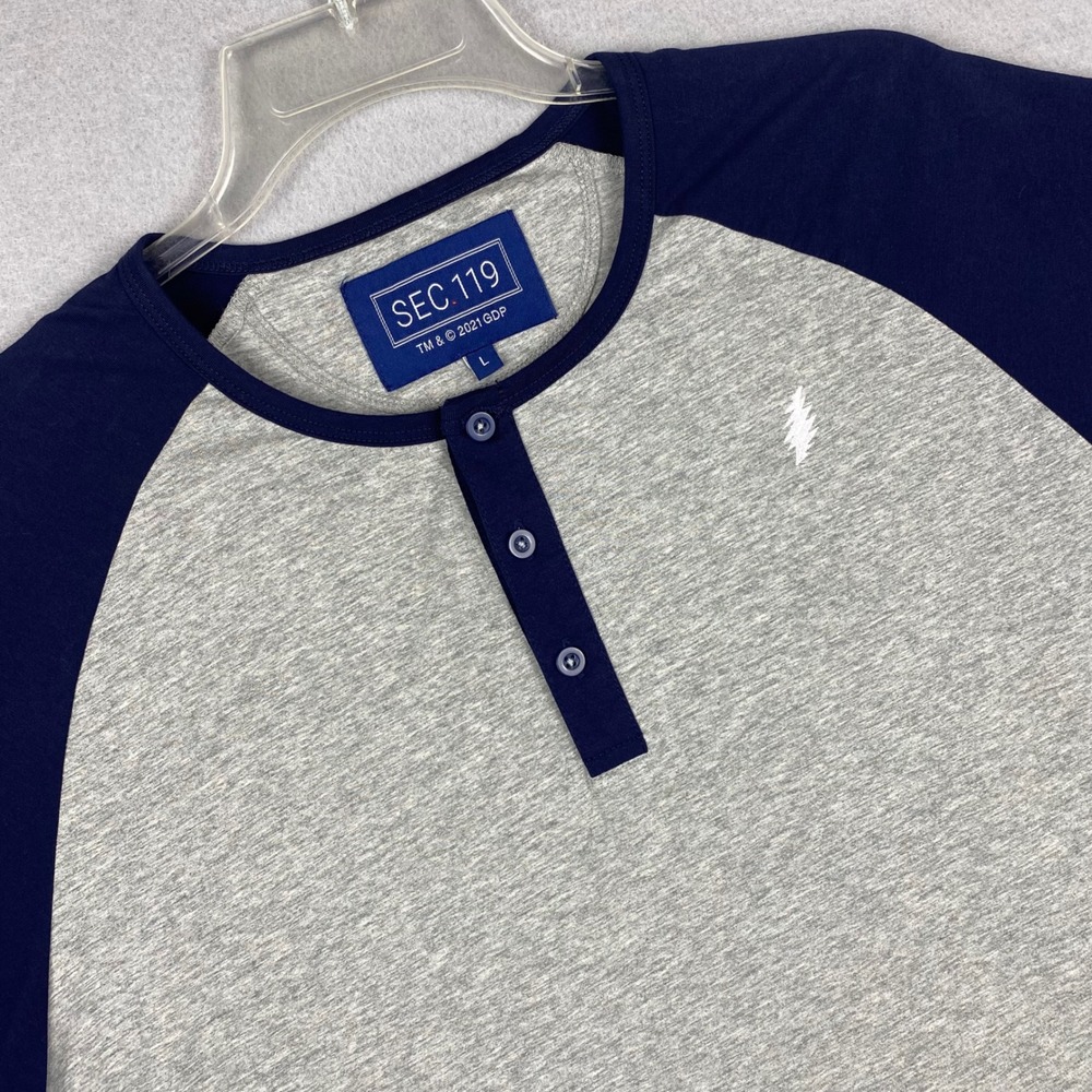 SEC 119 Grateful Dead Raglan Henley Shirt Mens Large Gray Navy Lightning Bolt
